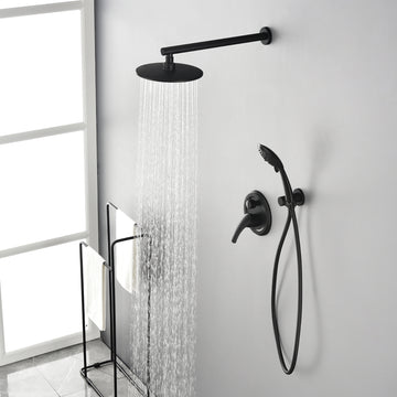 Shower Faucet Set, Wall Mounted Shower System with High Pressure 9" Rain Shower head and 5-Setting Handheld Shower Head